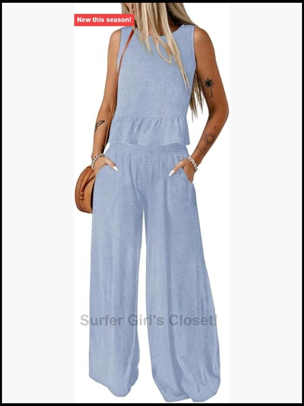 Sleeveless Round Neck Tank Top Wide Leg Pant Set 2 Piece Outfit
